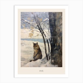 Vintage Winter Animal Painting Poster Fox 3 Art Print