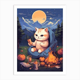 Kawaii Cat Drawings Camping 7 Art Print
