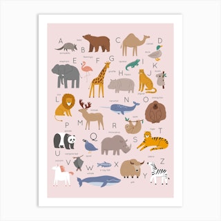 Animal Alphabet Pink Art Print