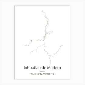 Ixhuatlan De Madero,Mexico Minimalist Map Art Print