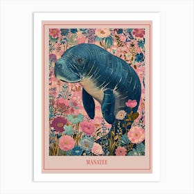 Floral Animal Painting Manatee 1 Poster Art Print