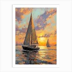 Sailboats At Sunset Art Print