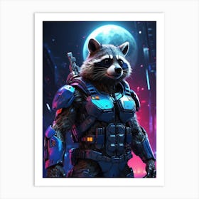 Raccoon In Cyborg Body #1 Art Print