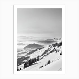 Châtel, France Black And White Skiing Poster Art Print