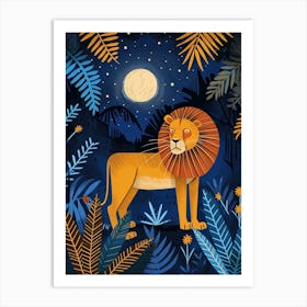 African Lion Night Hunt Illustration 3 Art Print