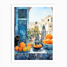 Oranges And A Cat Art Print