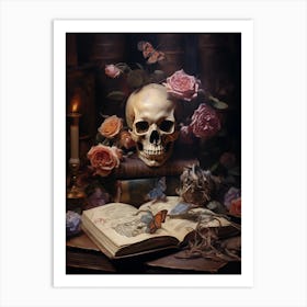 Skull in flowers 4 Art Print