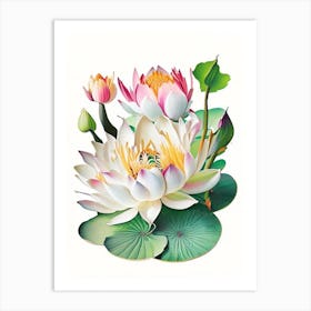 Lotus Flowers In Park Decoupage 9 Art Print