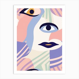 Pastel Purple Abstract Face Line Drawing Art Print