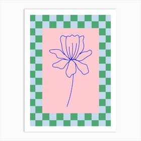 Modern Checkered Flower Poster Blue & Pink 9 Art Print