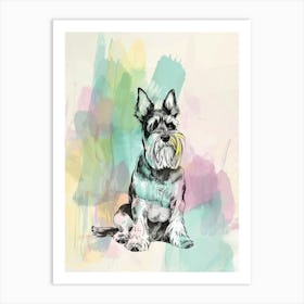 Pastel Miniature Schnauzer Dog Watercolour Line Illustration 1 Art Print