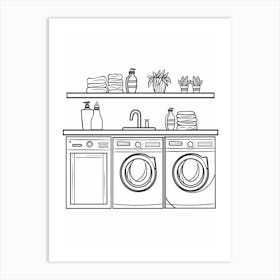 Wash Day Routine line drawing Art Print