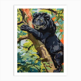 Black Lion Climbing A Tree Fauvist Painting 2 Art Print