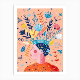 Illustration Of A Woman With Flowers In Her Head Art Print