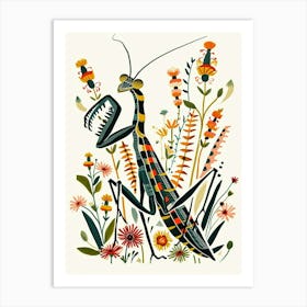 Colourful Insect Illustration Praying Mantis 2 Art Print