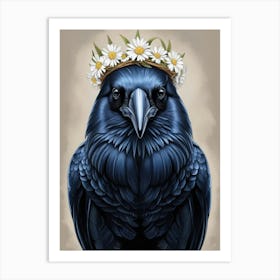 Crow with the flowers on the head 1 Art Print