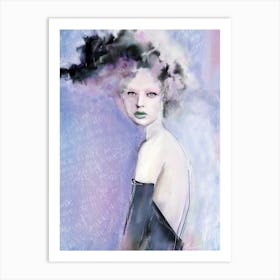 PASTEL DAYDREAMER - Fashion Illustration of Woman Model with Curly Hair and Pastel Pink Eye Shadow in Gown with Purple and Pink and Blue Graffiti "Colt x Wilde"  Sherri Colter - Instagram @fashionillustrated.co.uk  Art Print