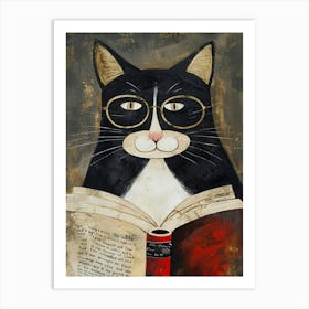 Cat Reading A Book Art Print