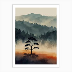 Lone Tree In Mist Art Print