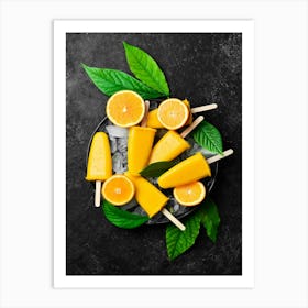 Orange ice cream — Food kitchen poster/blackboard, photo art Art Print