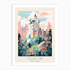 Neuschwanstein Castle   Bavaria, Germany   Cute Botanical Illustration Travel 2 Poster Art Print