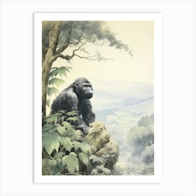 Storybook Animal Watercolour Mountain Gorilla 4 Art Print