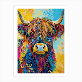 Kitsch Colourful Highland Cow 4 Art Print