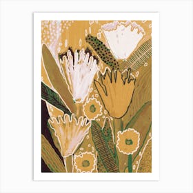 Magic Wildflowers Yellow And Green Art Print