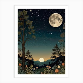 Night In The Woods Style William Morris Art Print 2 Art Print