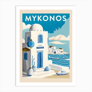 Mykonos Vintage Travel Poster Art Print