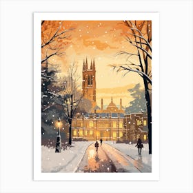 Winter Travel Night Illustration Oxford United Kingdom 3 Art Print