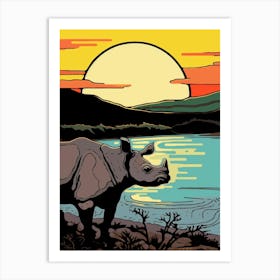 Rhino With The Sun Geometric Illustration 3 Art Print