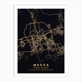 Mecca Saudi Arabia Black And Gold Map Poster