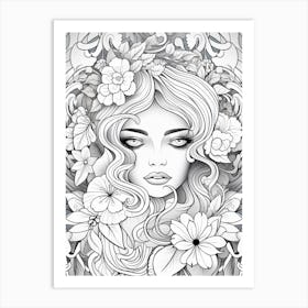Floral Fine Line Face Drawing 4 Art Print