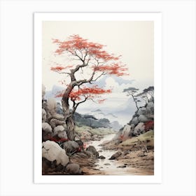 Shikoku Pilgrimage In Shikoku, Japanese Brush Painting, Ukiyo E, Minimal 2 Art Print