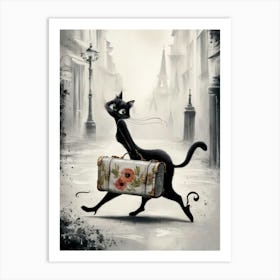 Cat Carrying Suitcase Art Print