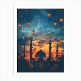 Islamic Mosque At Sunset Art Print