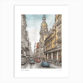 Buenos Aires Argentina Drawing Pencil Style 1 Travel Poster Art Print