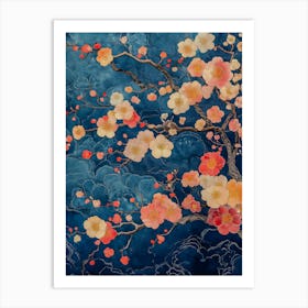 Elegant Japanese Koi Fish Illustration with Vibrant Botanical Accents Art Print