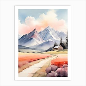 Tranquil Mountains In Minimalist Watercolor Vertical Composition 61 Art Print