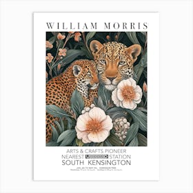 William Morris Print Leopard And Cub Portrait Valentines Mothers Day Gift Flowers Art Print