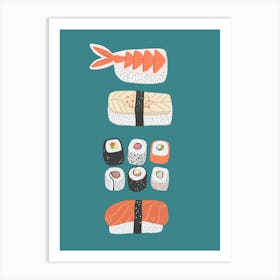 Stack of Japanese Sushi Nigiri Maki Roll Food Art Art Print