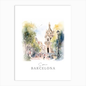 Spain, Barcelona Storybook 1 Travel Poster Watercolour Art Print