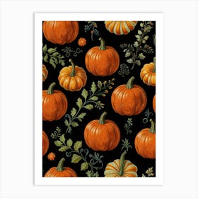 Pumpkins On Black Art Print