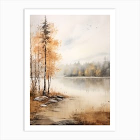 Lake In The Woods In Autumn, Painting 78 Art Print