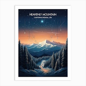 Poster Of Heavenly Mountain   California Nevada, Usa, Ski Resort Illustration 2 Art Print