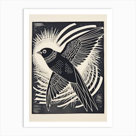 B&W Bird Linocut Swallow 2 Art Print