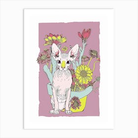 Cute Sphynx Cat With Flowers Illustration 2 Art Print