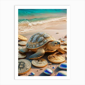 Bitcoin Turtle On The Beach Art Print