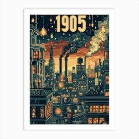 Aihrgdesign A Nostalgic Poster Of A 1905 City Skyline At Dusk 317eda9a B6b8 4438 8008 67f57208dbe4 0 Art Print